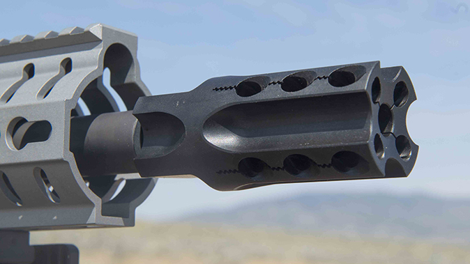 CMMG MkW-15 XFT2 rifle brake closeup