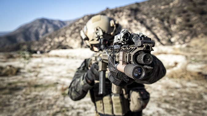 tactical shooting soldier aiming rifle
