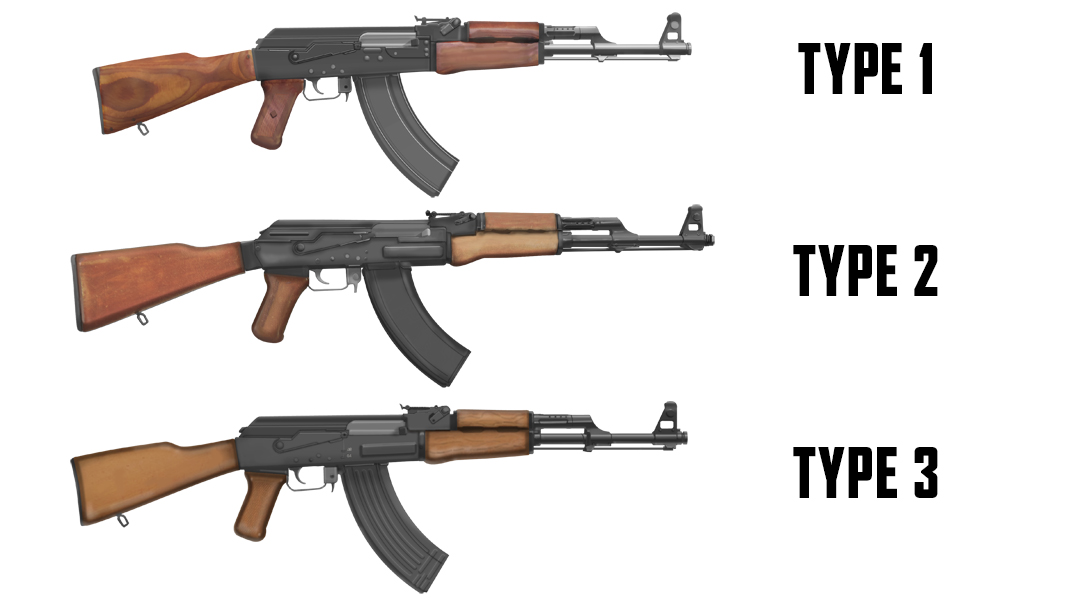 Russian AKs Type 1, Type 2 and Type 3.
