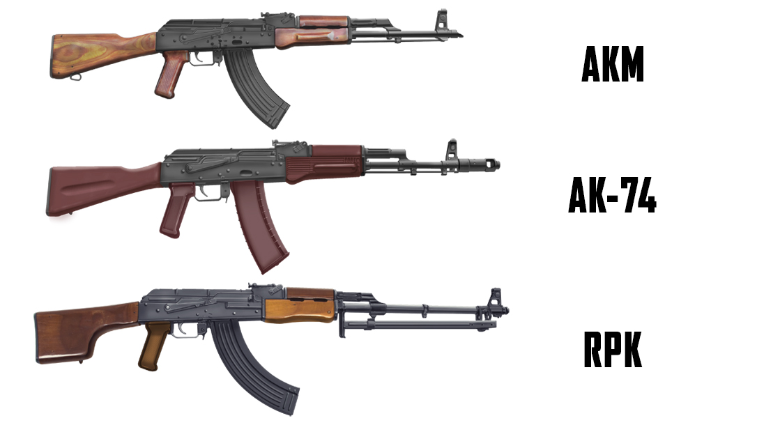Russian AKM, AK-74 and RPK.