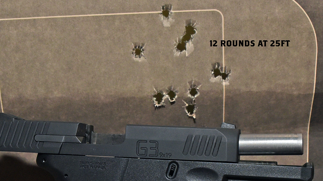 full-size pistol, 9mm pistol test, holes