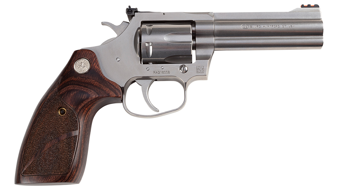 The competition revolver in .357 Magnum feature custom, wood medallion grips.