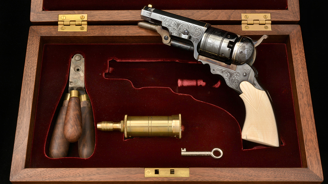 The last of the blued first-series America Remembers No. 2 Belt Model revolvers was used as a prototype for the second-series engraved, ivory-handles models introduced in 2004.