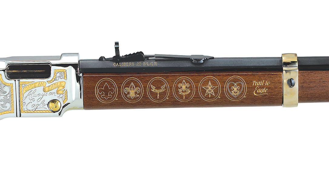 The Henry Eagle Scout features Scouting emblems on the forend.