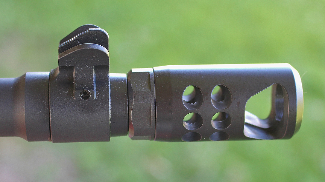 The Ruger Scout Rifle employs a hybrid muzzle brake that helps mitigate recoil.