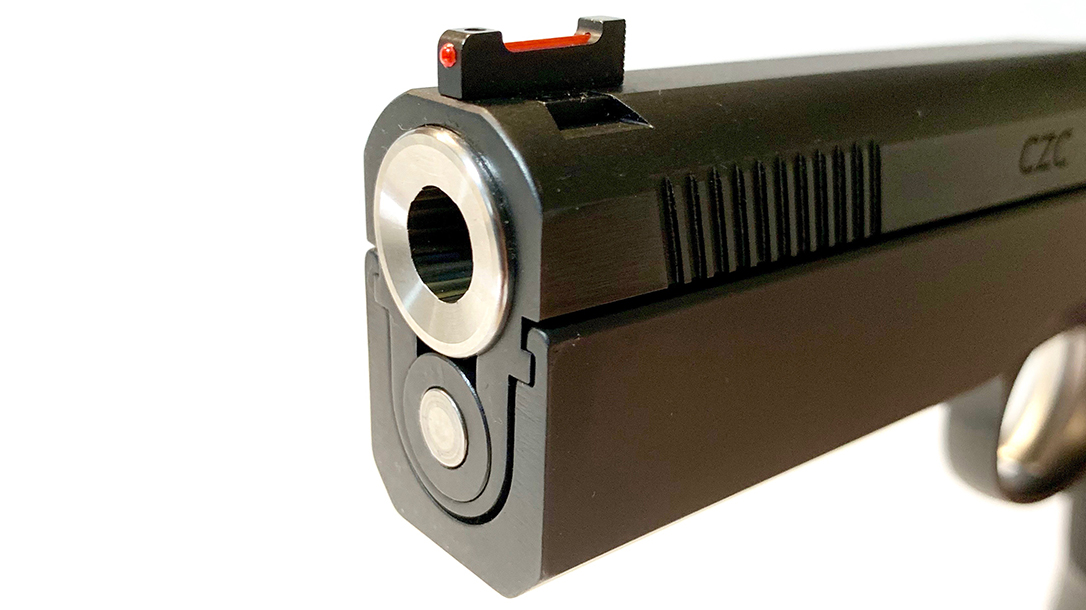 A fiber-optic front sight helps shooters get on target quickly.