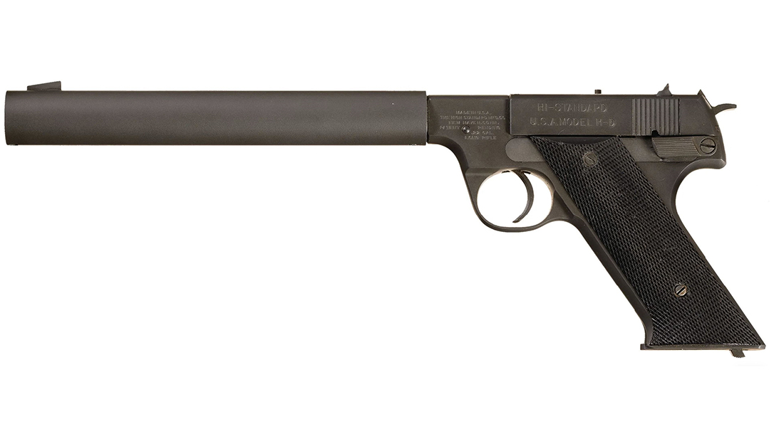Based on High Standard’s HD target pistol, the .22-caliber HDM was integrally suppressed.