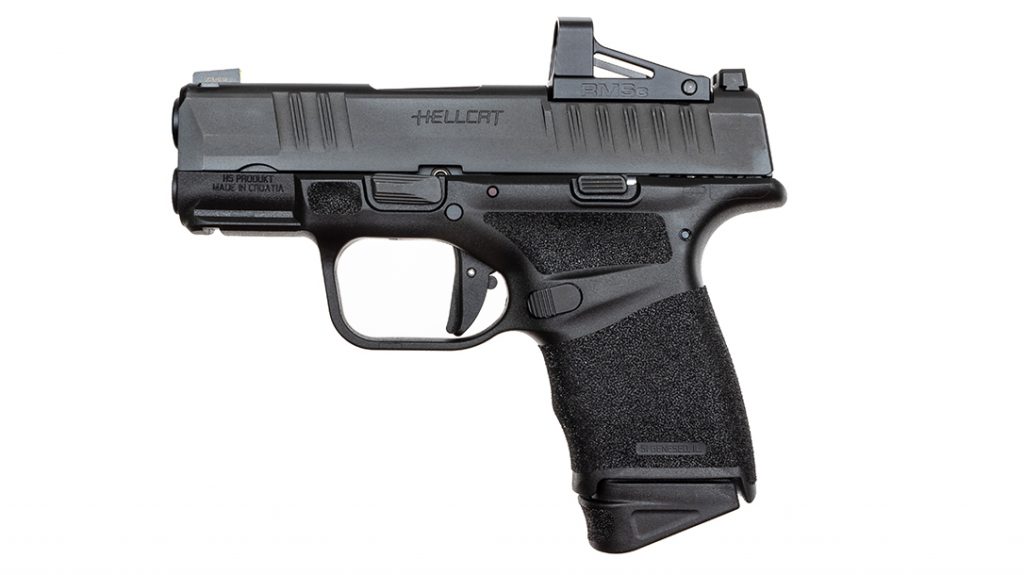 The Hellcat comes ready for carry optics with an included reflex sight.