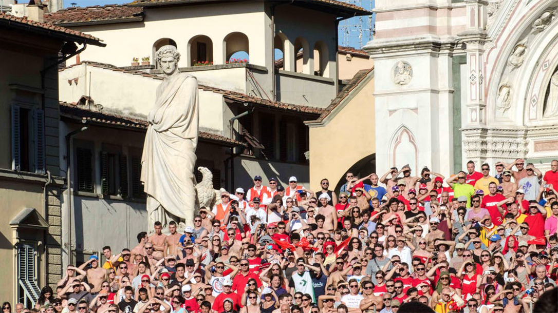 Crowds Form To Watch The Calcio Fiorentino Match in Florence