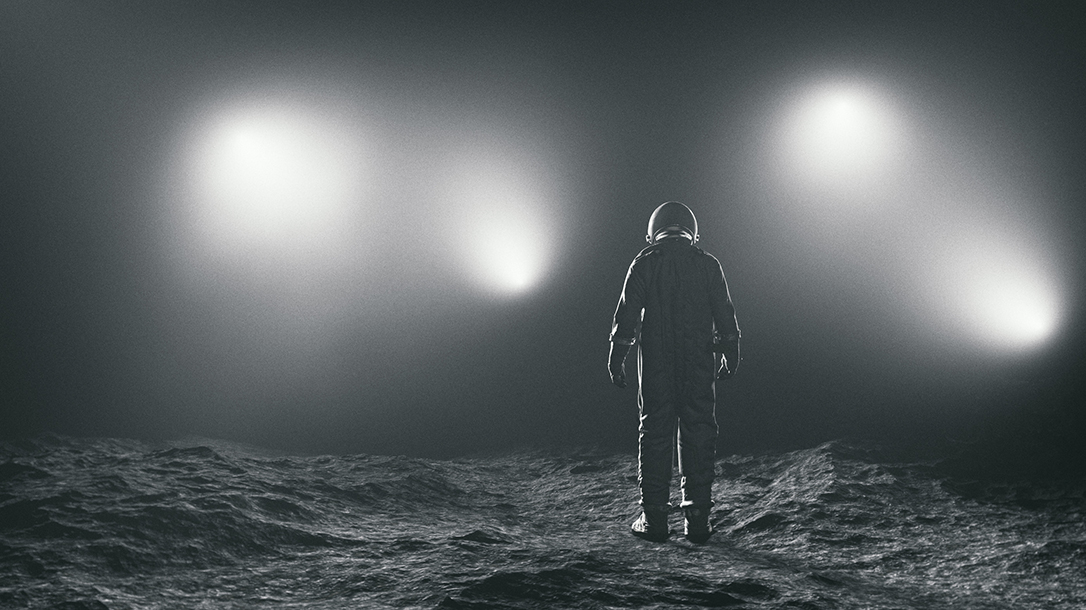 Is the astronaut on the moon or are those lights for a camera crew?