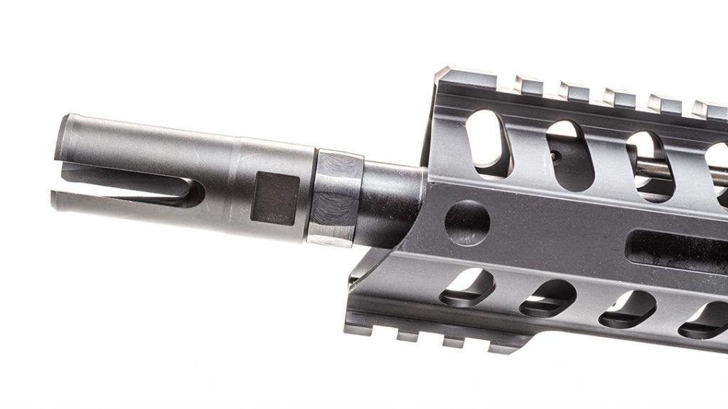The muzzle of the barrel is threaded at 1/2x28 and is outfitted with POF-USA’s effective three-prong flash suppressor.