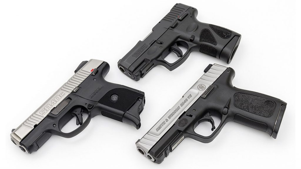 The .40 S&W cartridge and the handguns chambered for it are still viable defense guns; the ones tested were a Ruger SR40c, S&W SD40 VE and Taurus G2C. 