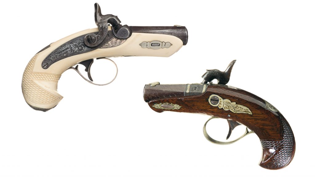 Because Henry Deringer’s pistols were designed along the lines of a dueling pistol and were gunsmith crafted, rather than factory mass produced, many specimens show little touches of individuality. 
