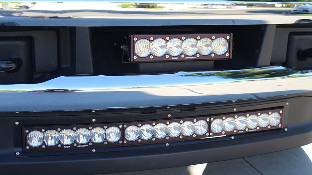 The two LED light bars provide a combined total of 29,400 lumens to the front of the author’s Ford F-250.