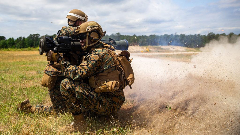 U.S. Marine Corps Sgt. Sebastien Auguste utilizes the M3E1 Multi-purpose Anti-armor Anti-personnel Weapon System (MAAWS) to engage targets during a live-fire training with 1st Battalion, 2d Marine Regiment (1/2), 2d Marine Division (2d MARDIV) on Camp Lejeune, N.C., May 6, 2021. 