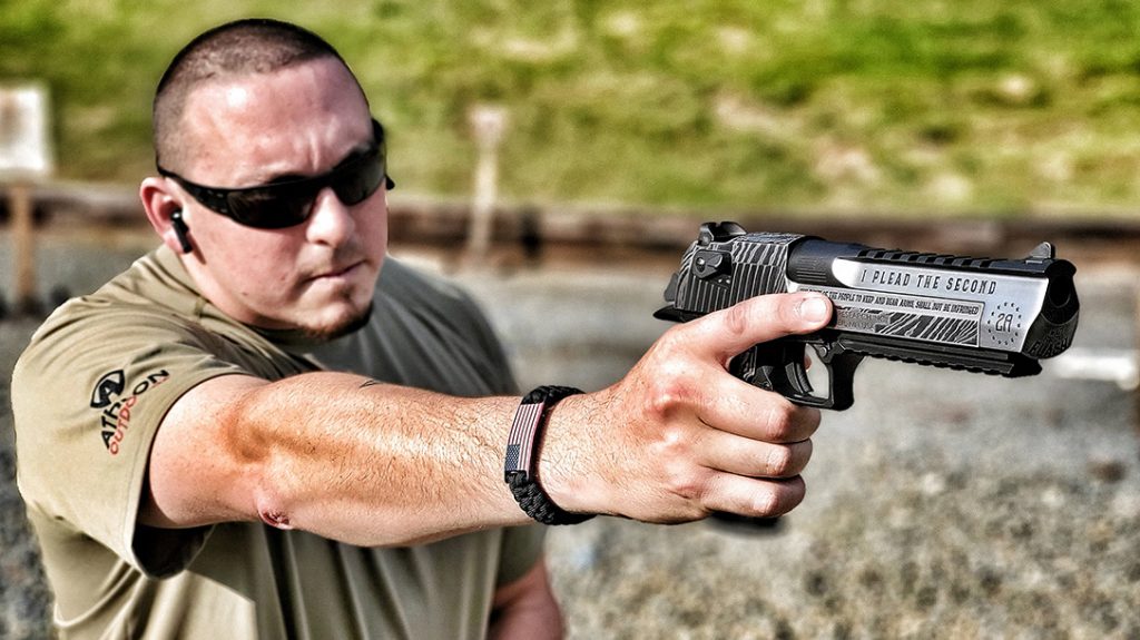 There’s just nothing like shooting a Deagle one-handed! The author uses it as a rite of passage for those who have not shot the giant handgun before.