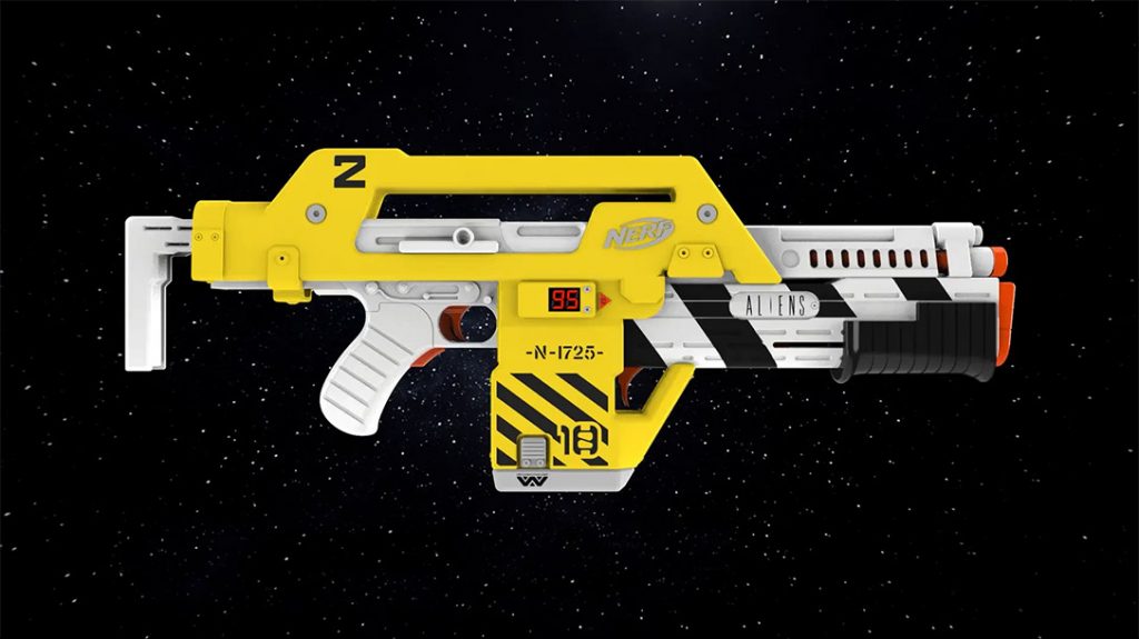 The Nerf LMTD Aliens M41-A Blaster is ready for action