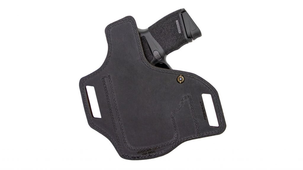 The leather backing of the Versacarry Rebel Optics Compatible Springfield Hellcat and Sig P365 OWB Holster