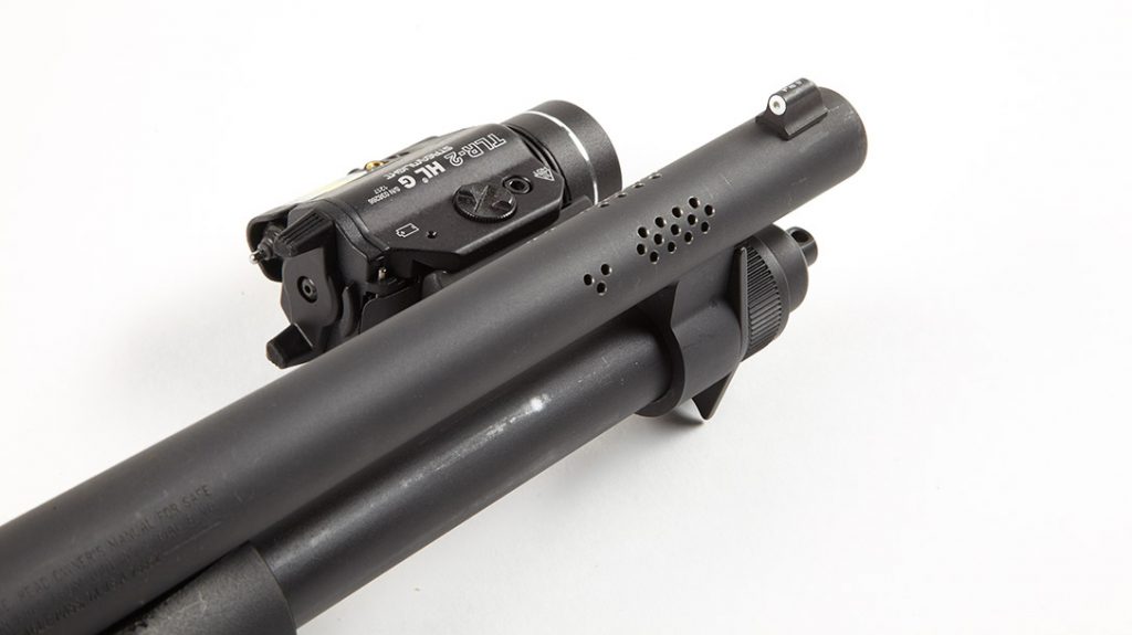The XS Big Dot and the Vang Comp modifications with oversize safety add excellent usability. This makes the Mossberg 590 Shockwave 20-Gauge ideal for defense.