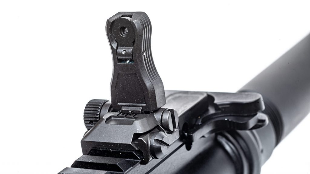 Backup iron sights never need batteries, and Magpul’s are tough to break.