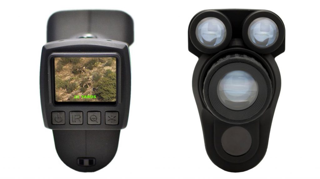 Rear view and front view of the X-Vision Night Vision Rangefinder.