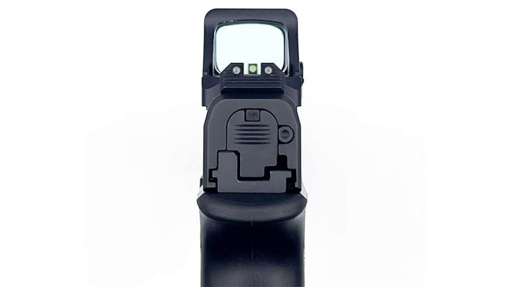 The Night Fision Stealth Sights for Springfield OSP offer lower 1/3 co-witness.