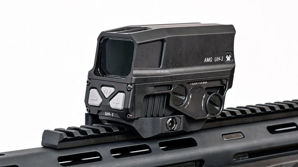 The author found the Vortex AMG UH-1 Gen II sight to be the perfect addition to the S&W bullpup for testing purposes. The handy little sight even has four night-vision settings.