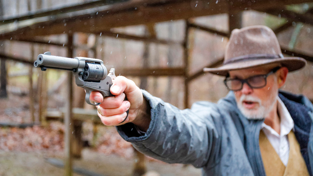 shooting in the rain with the Ruger Wrangler Birdshead