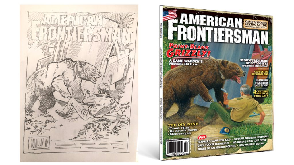 Sketch to cover for the Summer 2022 issue of American Frontiersman. 