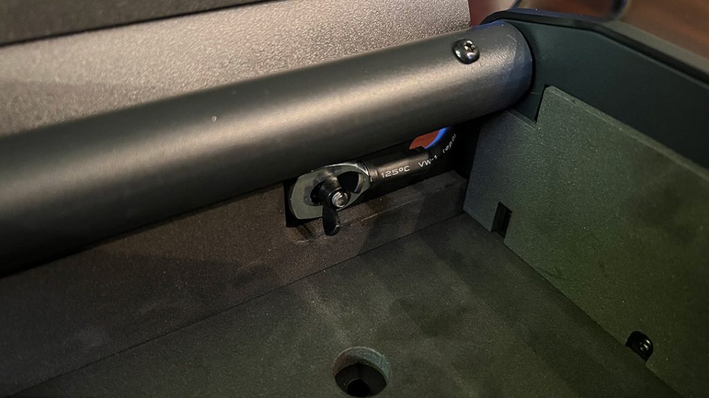 The post to install the cable in the Pineworld K5, is just inside the rear of the gun safe.