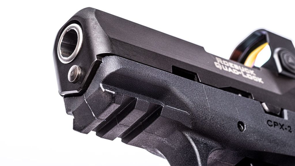 The frame possesses a rail for a tactical light.