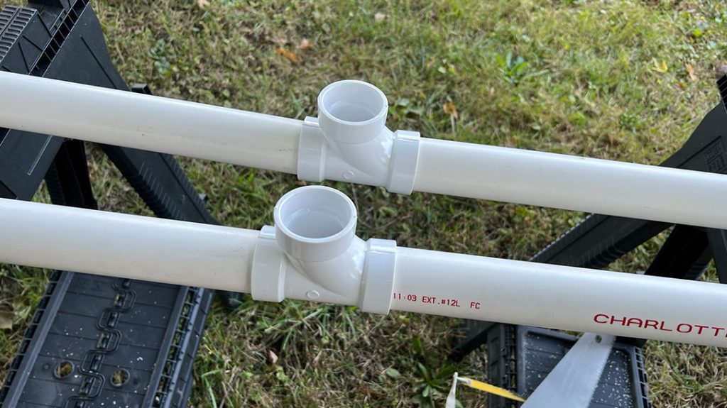 Shooting Target Stand: Connect two 2-foot pieces of PVC with PVC tee and repeat for other side.