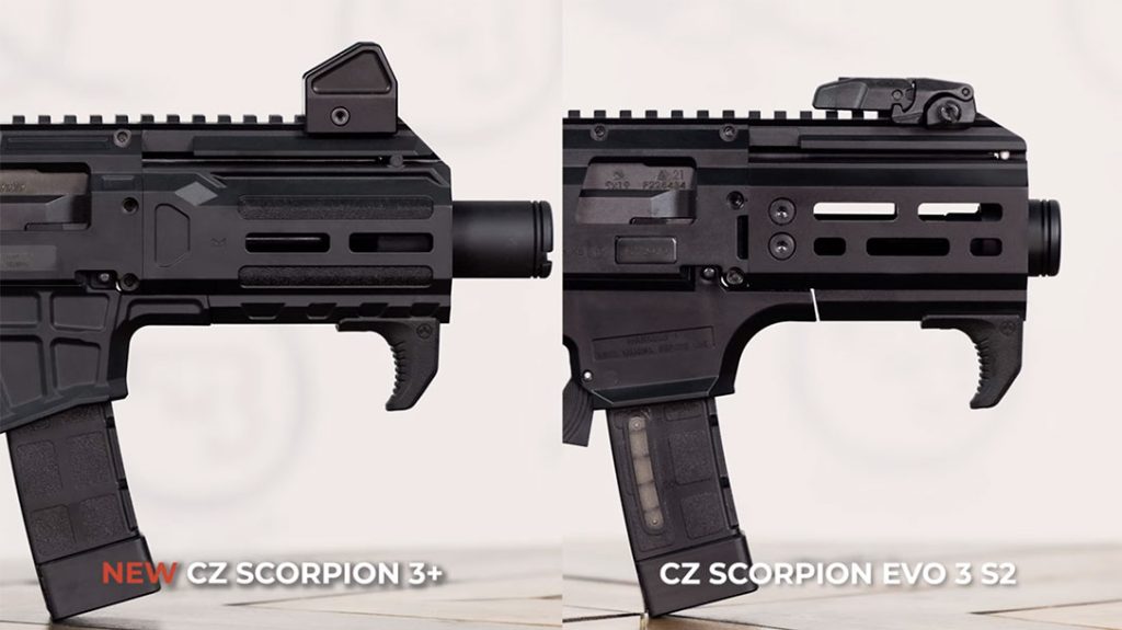The CZ Scorpion 3+ Micro Pistol replaces the aluminum handguard with a more ergonomic polymer version.