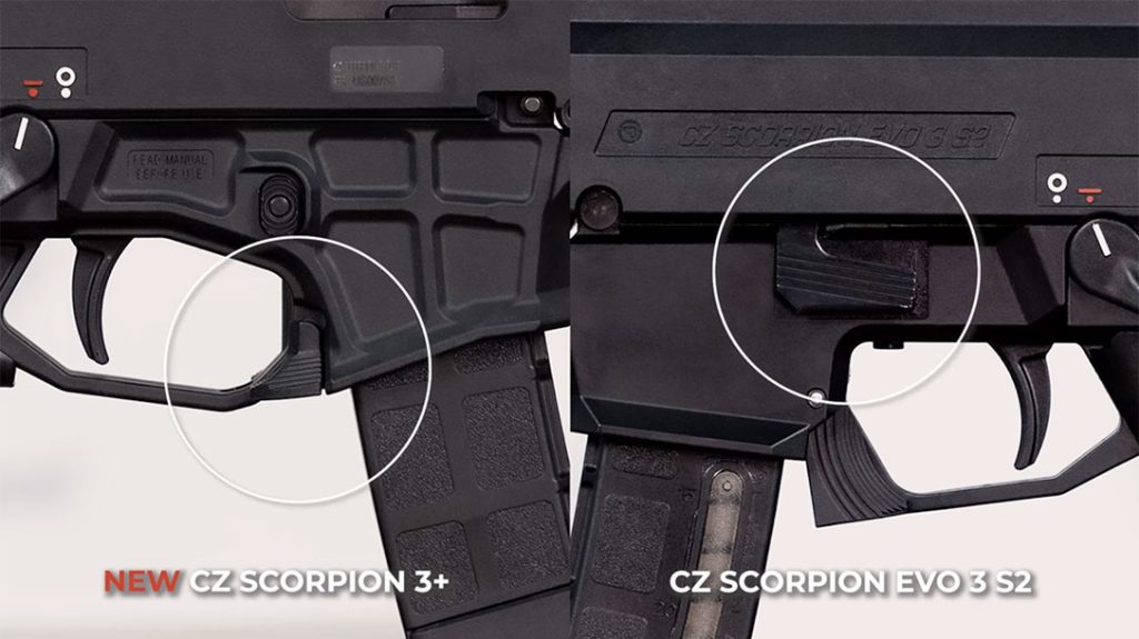 The CZ Scorpion 3+ Micro Pistol placed the updated bolt catch in the same position as the previous mag release.