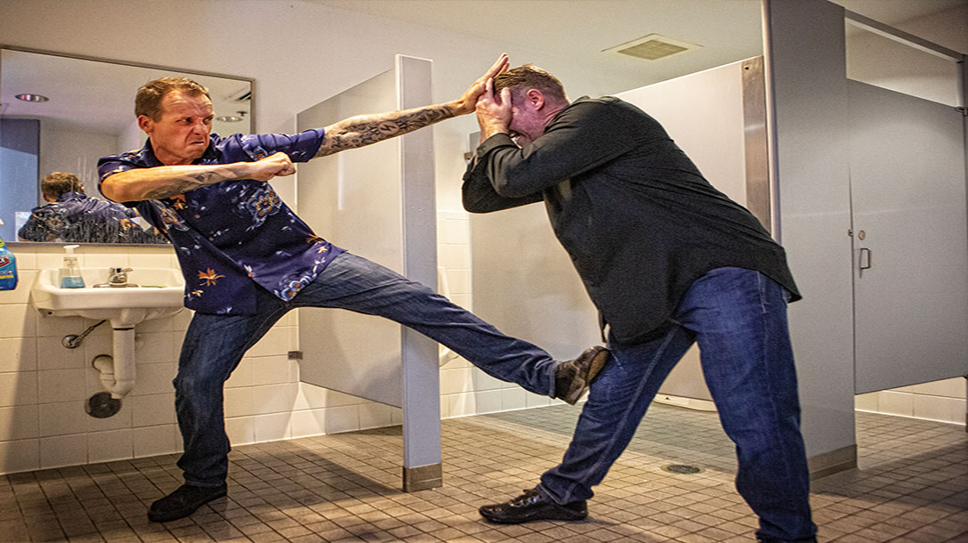 Having a solid gameplan to defend yourself in any situation, even in a bathroom brawl.
