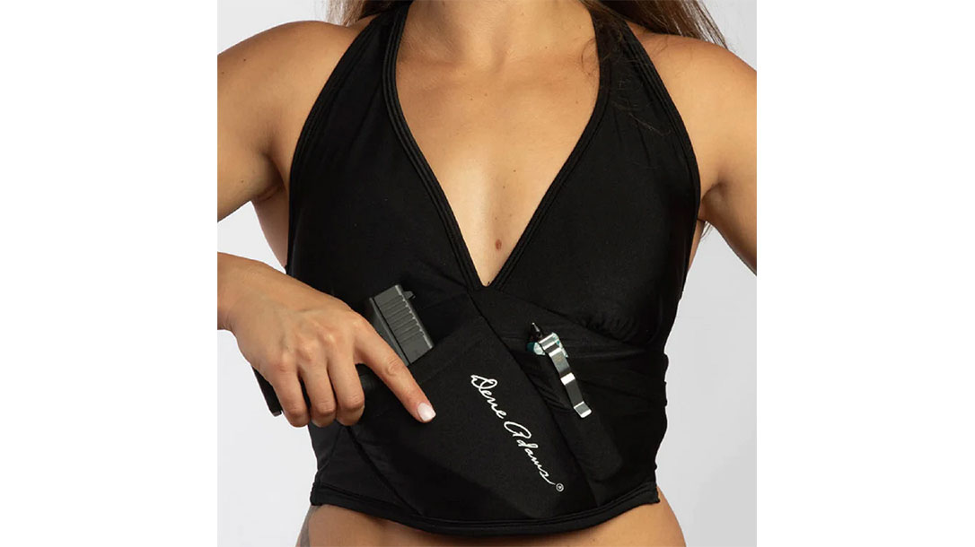 Womens Concealed Carry Gun Holster White Sports Bra- Right Left Hand Cross  Draw