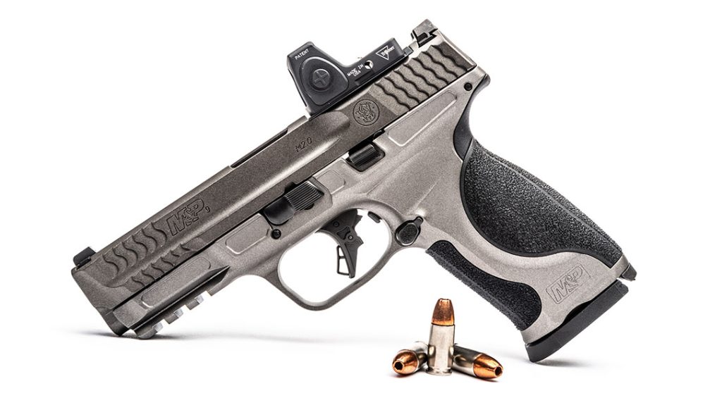 The M&P9 M2.0 Metal is a handsome beast with its tungsten/black finish and racy frame reliefs.