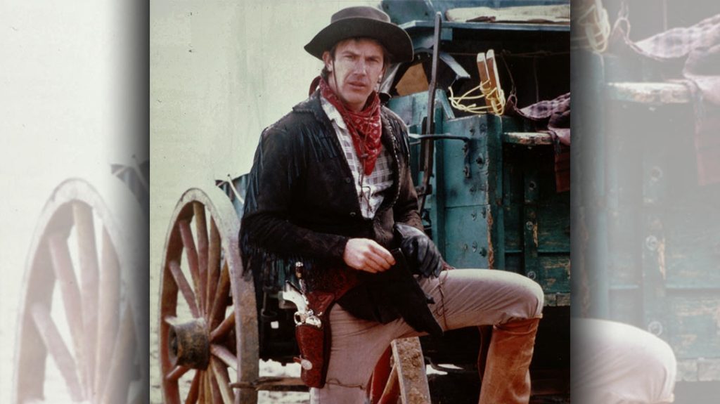 Jake was portrayed in the movie Silverado as a reckless, hyperactive young man who was an expert gunfighter. His double holster rig carried two nickelplated Colt SAA revolvers.