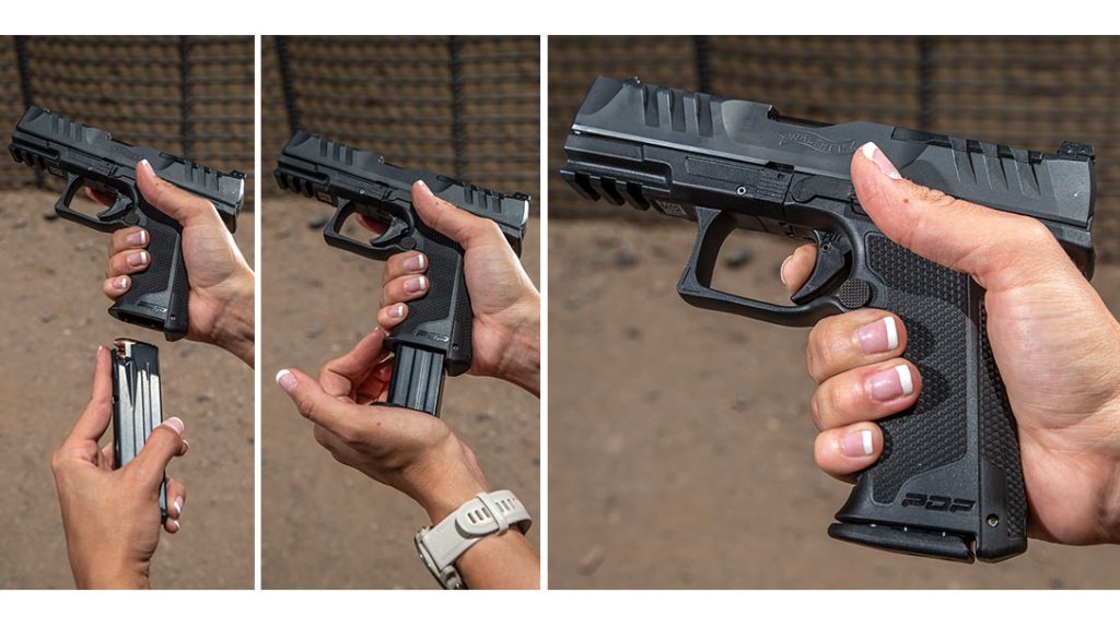 Magazine swaps with the Walther PDP F-Series were easy for Mariah, even with smaller hands.
