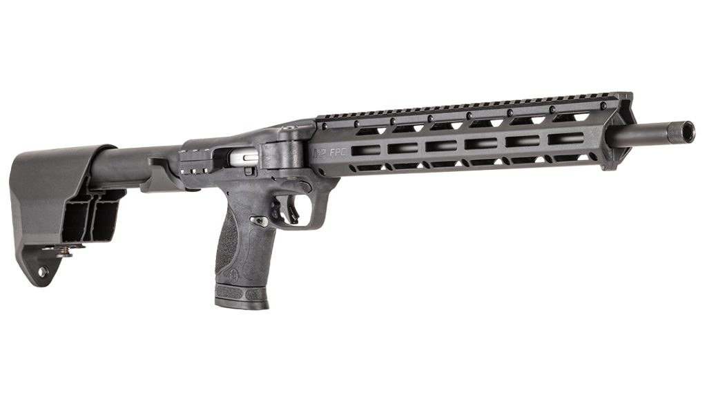 The Smith & Wesson M&P FPC uses M&P pistol magazines and features a folding design.