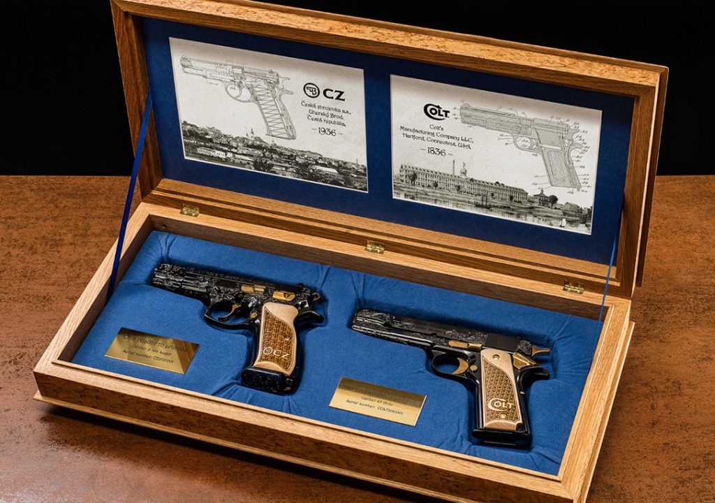 The Colt 1911 and CZ 75 pistols come in a presentation case with certificate. 