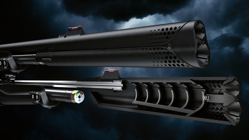 Cutaway of the suppressor on the Stoeger XM1 air rifle.