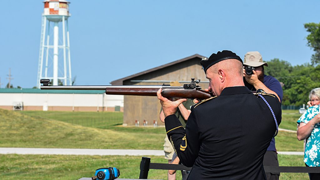 Army SFC Brandon Green fires first shot to kickoff Camp Perry 2023.