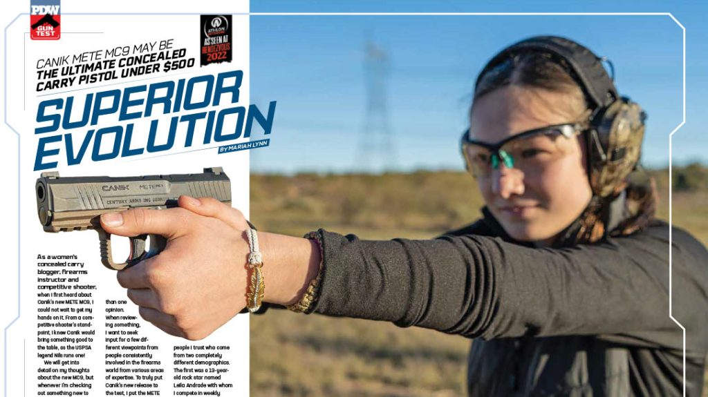 Canik Mete MC9 in the Personal Defense World August-September 2023 issue.