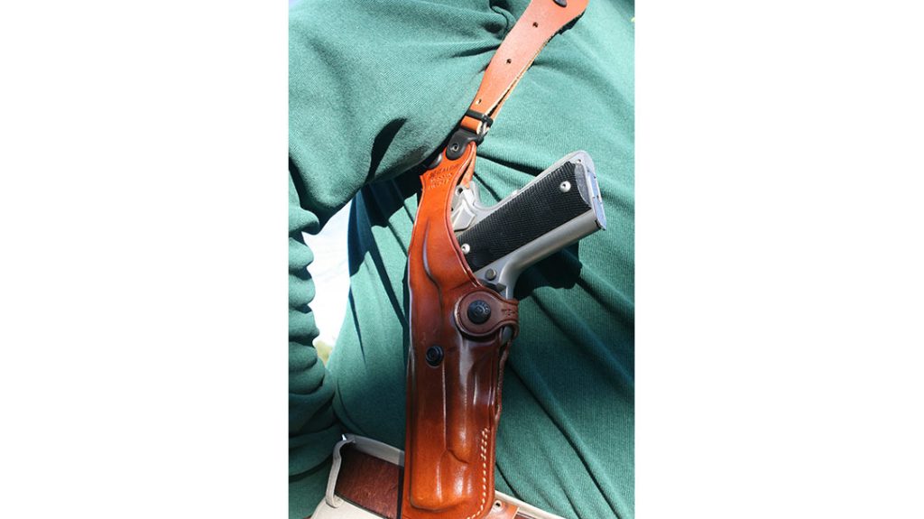 Vertical shoulder holsters allow the wearer to carry large guns with longer barrels. The Galco VHS is one of the best shoulder holsters for concealed carry.