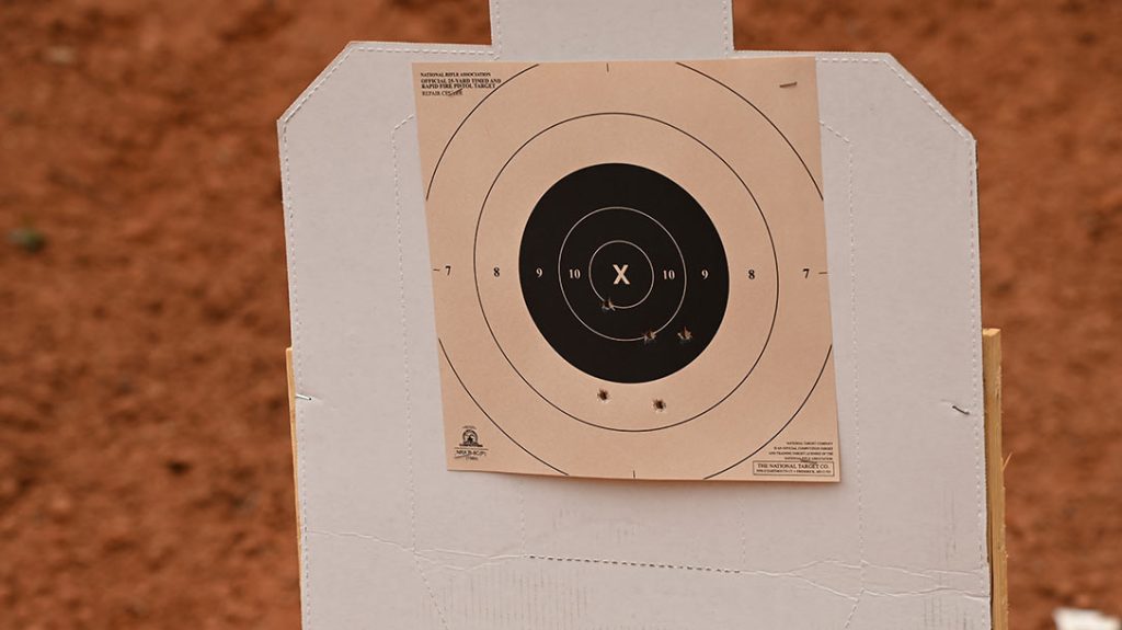 Results of the author testing the newly made-over pistol.
