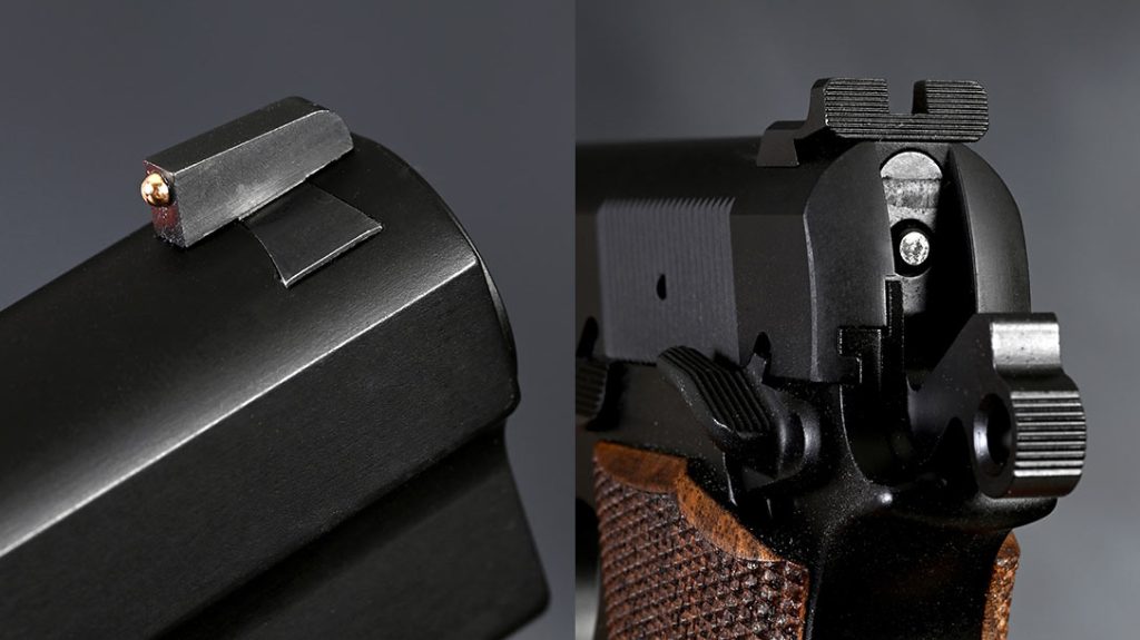 The author appreciated the gold bead front sight and widened rear sight aperture.