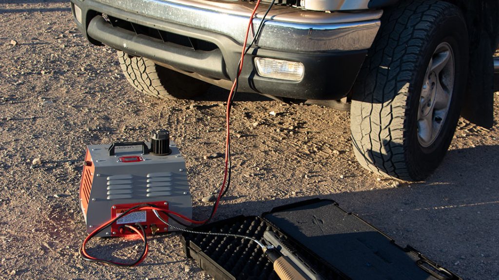 A car battery and a compressor are all the equipment needed to “gas up” the gun in the field. Using the Umarex ReadyAir airgun compressor is a breeze.