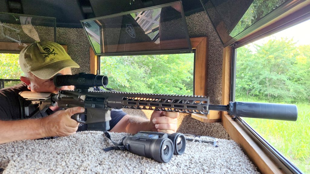 In the blind with a Stag Arms Pursuit and Sightmark Wraith Mini Thermal.