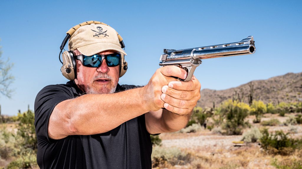 The Auto Mag Model 180-D in .44 Magnum brings back a big-bore classic.